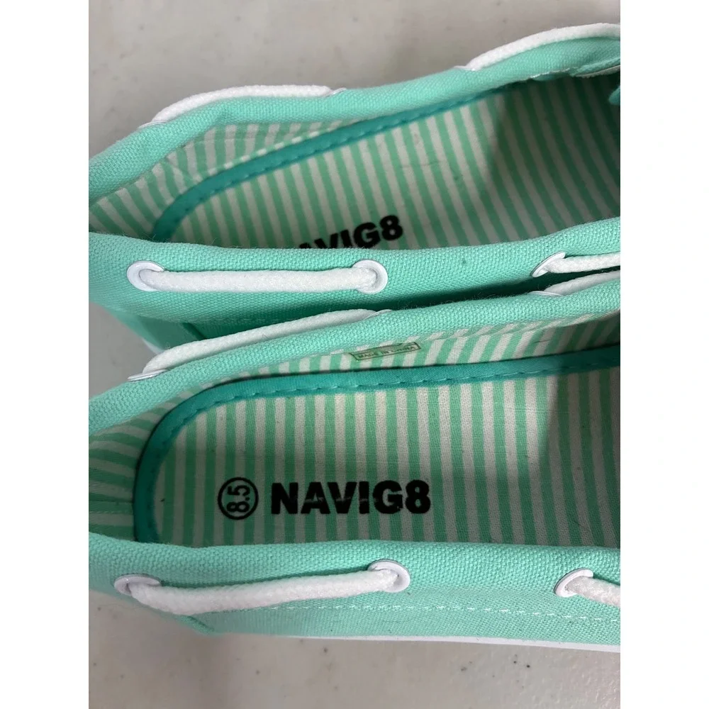 Navig8 Womens Mint Green Canvas Boat Shoes Lace Up Loafers Size 8.5